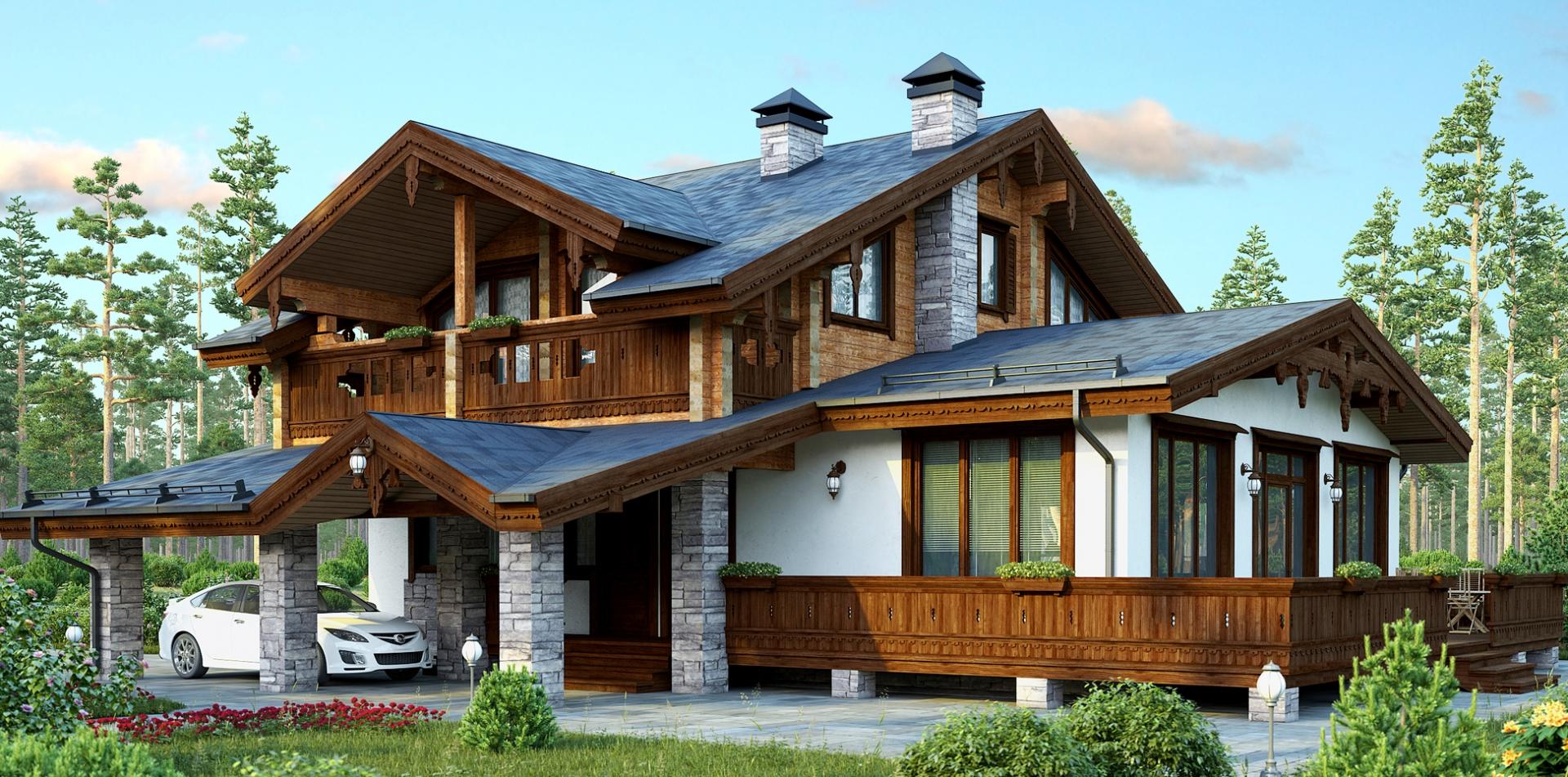 Интерьер загородного дома в стиле шале: 30 фото